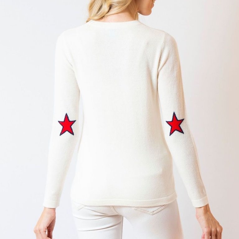 Two Bees Cashmere Star Stripe Intarsia Sweater Ivory & Red