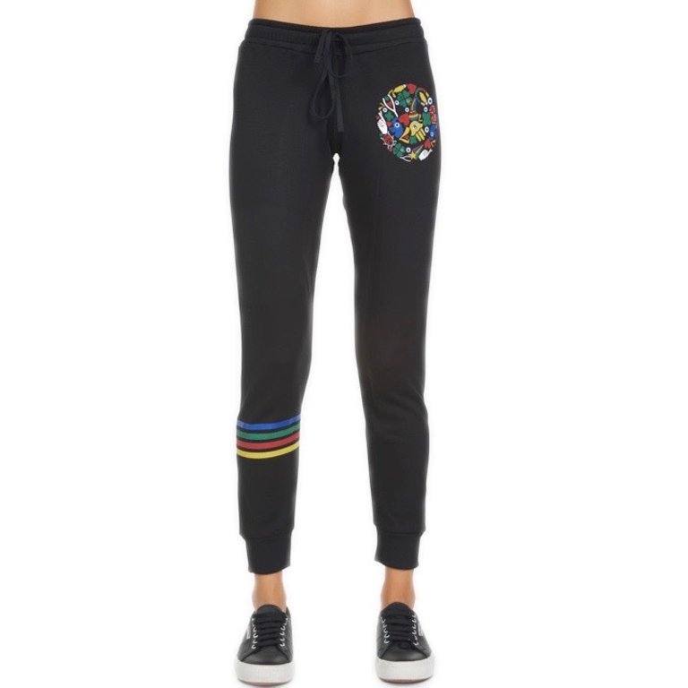 Jess Lucky Happy Face Sweatpant Black