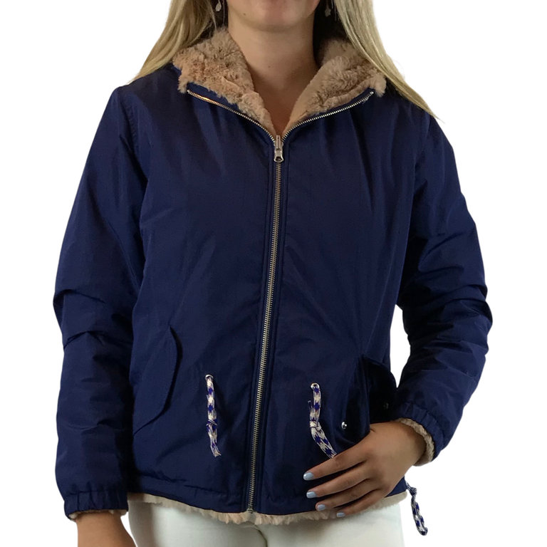 Belle rose Sporty Reversible Jacket - Bright Blue & Faux Fur