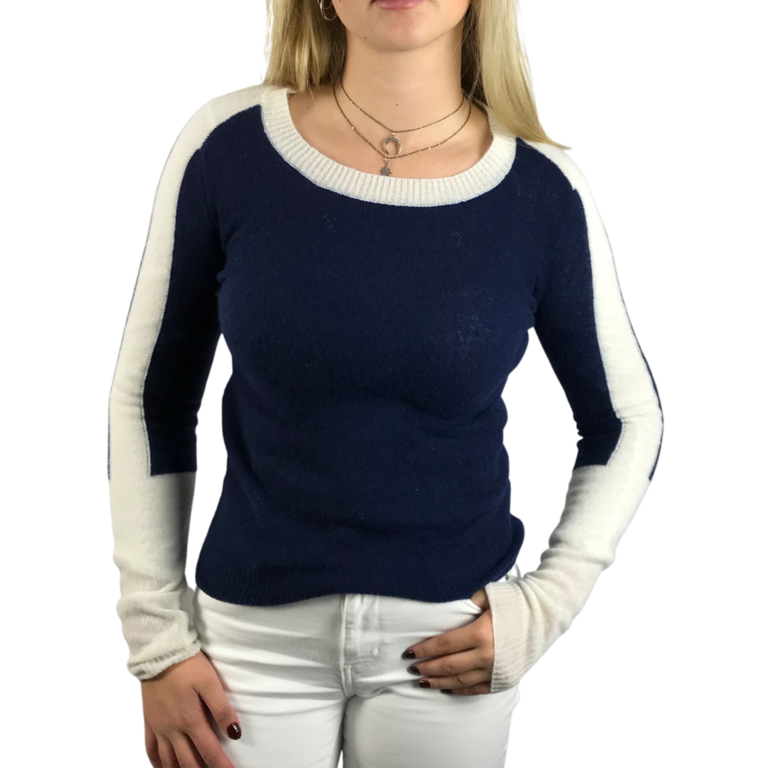 Oats Cashmere Color Block Cashmere Sweater Navy Cloud