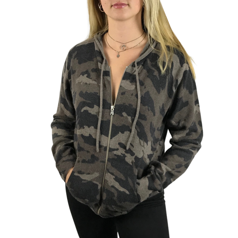 Acrobat Camo Cashmere Zip Up Hoodie Chocolate