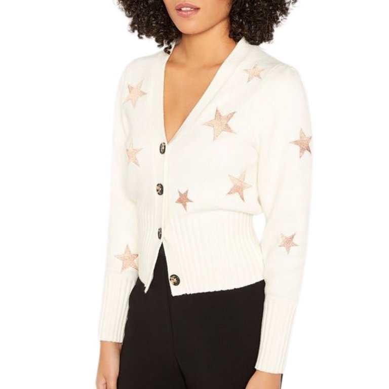 Cinq a Sept Morgan Cardigan Ivory With Rose Gold Stars