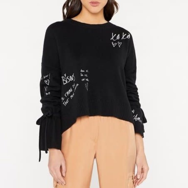 Cinq a Sept Tasha Pullover Sweater Black With White