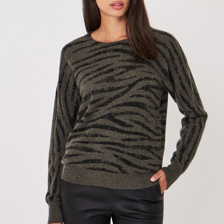 Repeat Cashmere  Khaki Sweater With Tiger Print