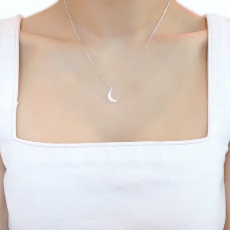 Kikichic Moon CZ Charm Necklace Silver