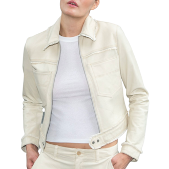 Jakett Hayden Solid Vintage Leather Jacket Ecru