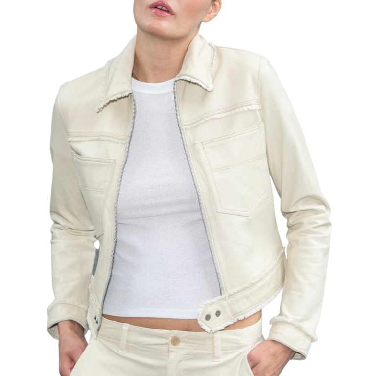 Jakett Hayden Solid Vintage Leather Jacket Ecru