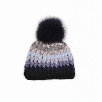 Mischa Lampert Stripe Blues Beanie With Navy Pom