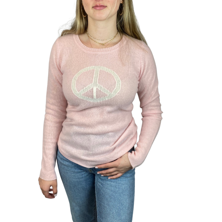 Oats Cashmere Peace  Sign Cashmere  Sweater Pink With Cloud