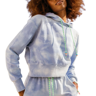 Blue Cropped Hoodie with Beaded Strings