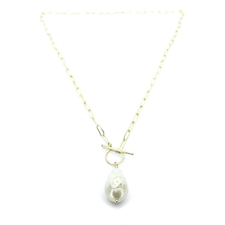 Kikichic Baroque Pearl Paper Clip Toggle Necklace