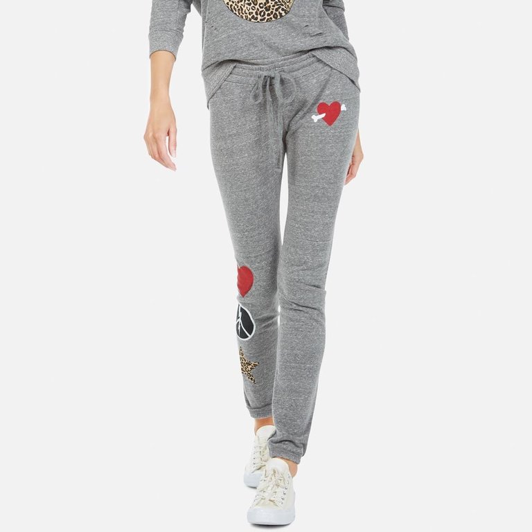 Lauren Moshi Uri- Distressed Bone Heart Jogger Heather Grey