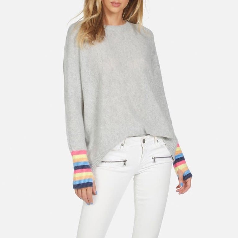 Michael Lauren Draped Sweater Heather Grey With Rainbow Sleeve