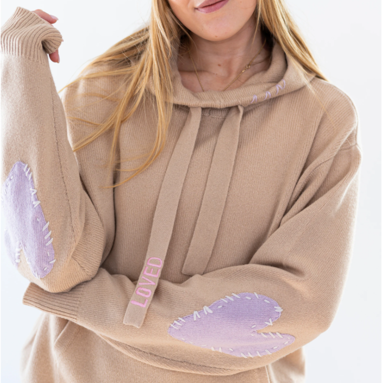 Kerri Rosenthal Patchwork Love Cashmere Hoodie Oatmeal