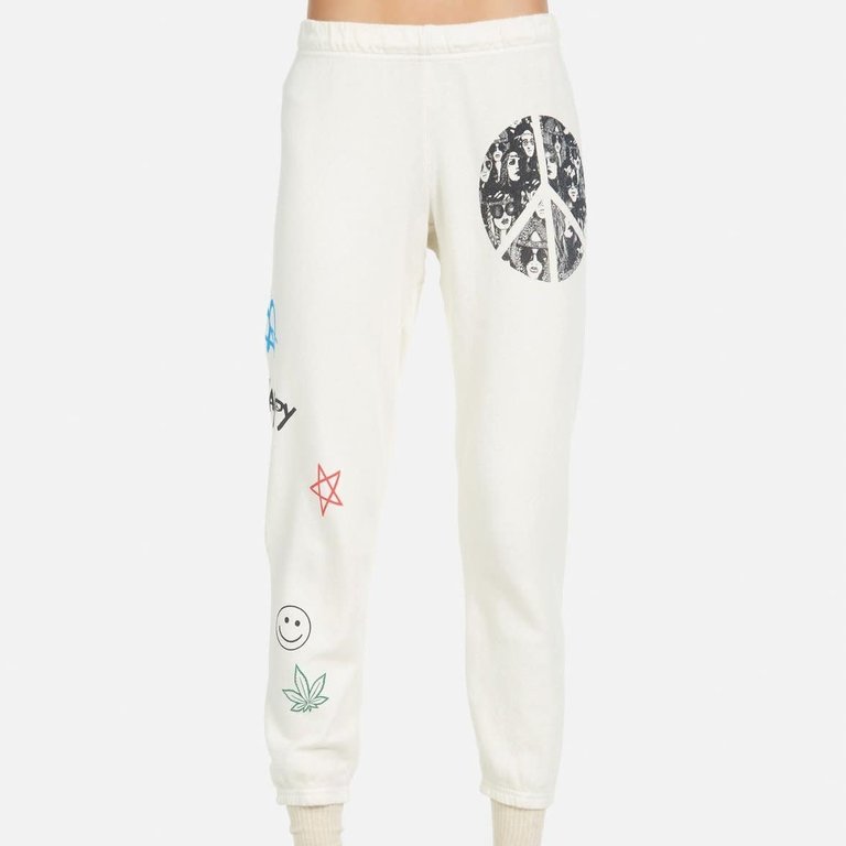 Lauren Moshi Alana Peace Hippie Crop Sweatpants Ivory