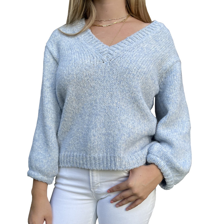 Belle rose Angora V-Neck Sweater Blue Dew