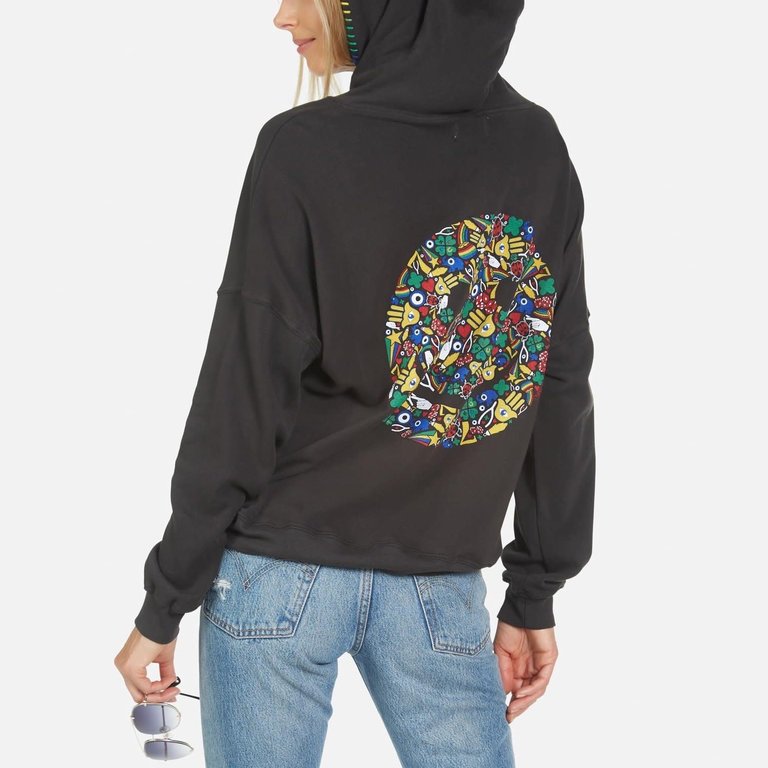 Lauren Moshi Lucky Happy Face Pullover Hoodie Black