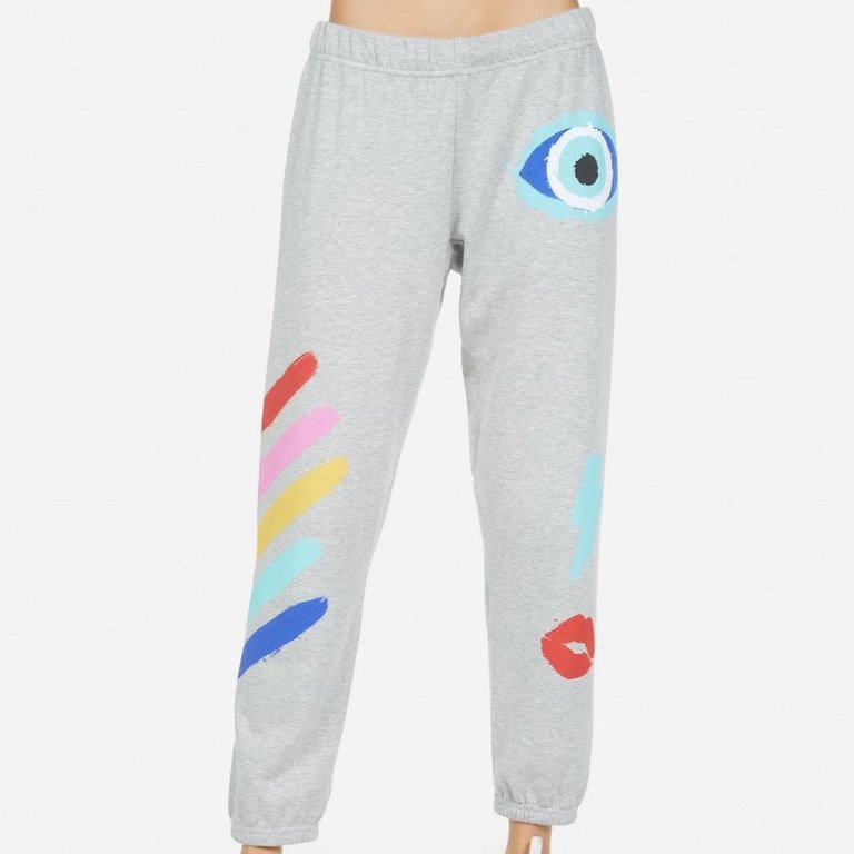 Lauren Moshi Alana Painted Evil Eye Crop Sweatpants Heather Grey