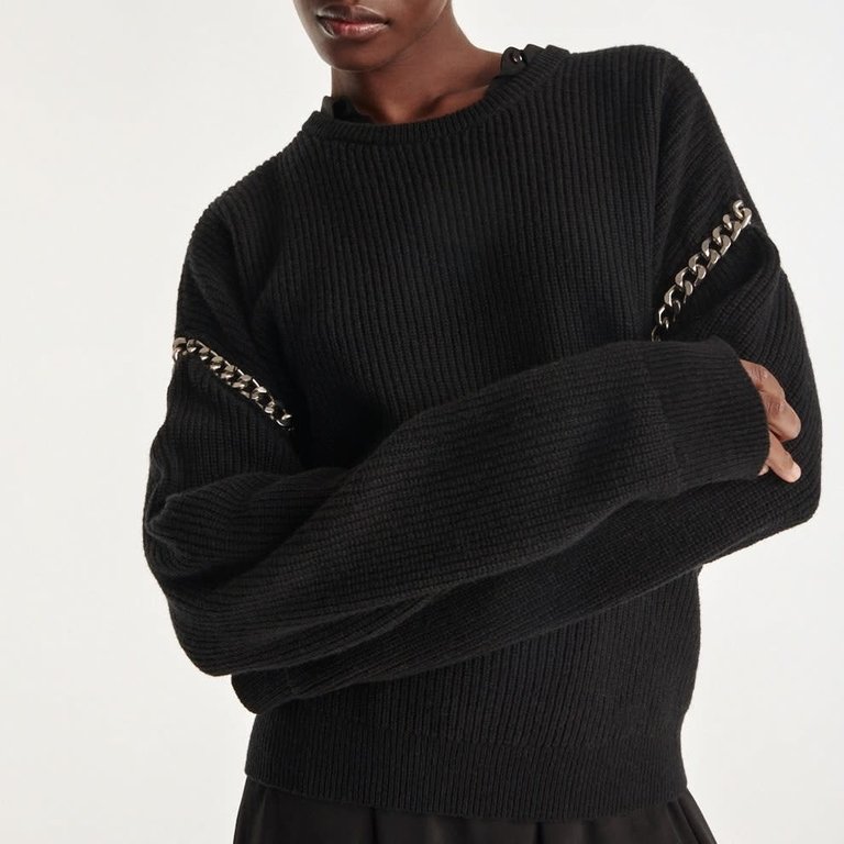 The Kooples Sweatshirt With Chain Sleeve  Black