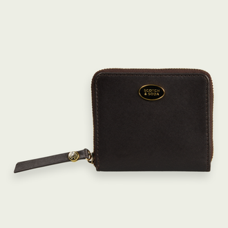 Leather Billfold Zip Up Wallet Dark Brown