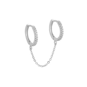 Kikichic CZ Double Hoop Chain Huggies Silver