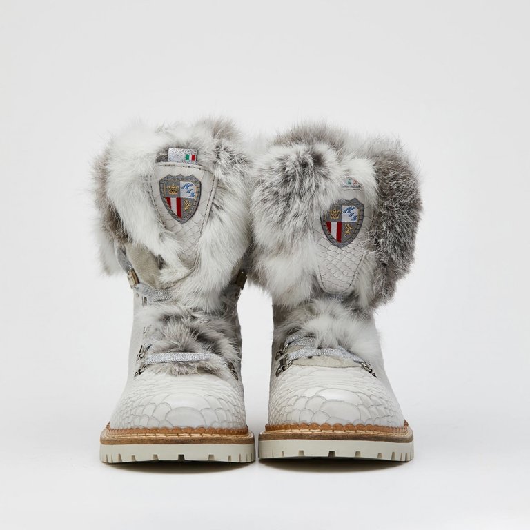 New Italia Shoes White Snakeskin Boot w/Top Fur