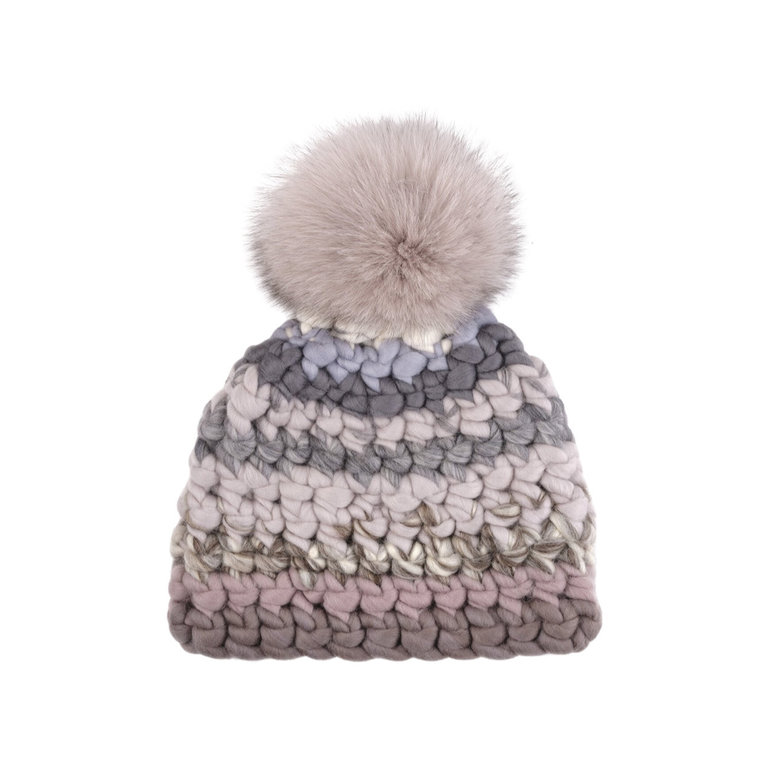 Mischa Lampert Rain Stripe BeanieTaupe Pom