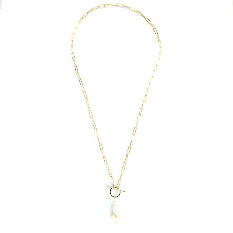 Kikichic Baroque Pearl Paper Clip Toggle Necklace Long