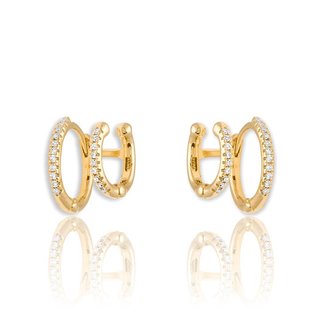 Kikichic CZ Diamond  Double Huggies with Ear Cuff Gold