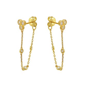Kikichic CZ Three Diamond Bezel Chain Stud Earrings Gold