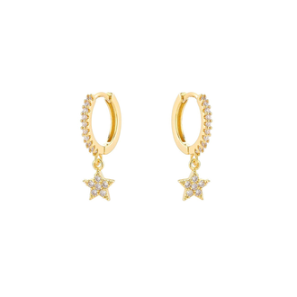Kikichic CZ Diamond Pave Star Dangle Huggies Gold