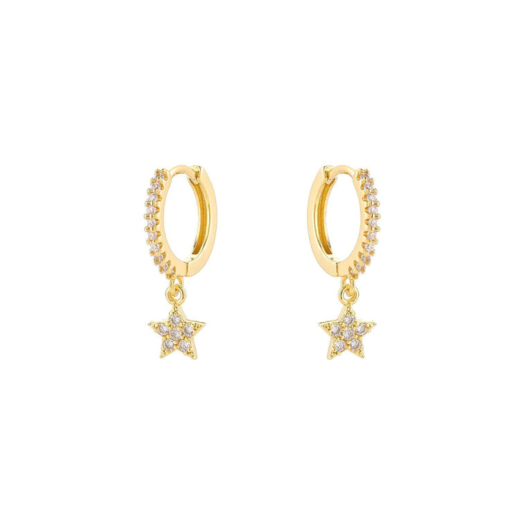 Kikichic CZ Diamond Pave Star Dangle Huggies Gold