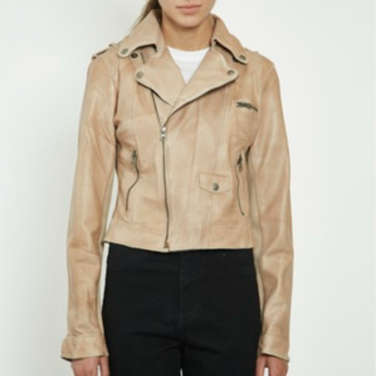 Jakett Piper Patina Novelty Leather Jacket Beige