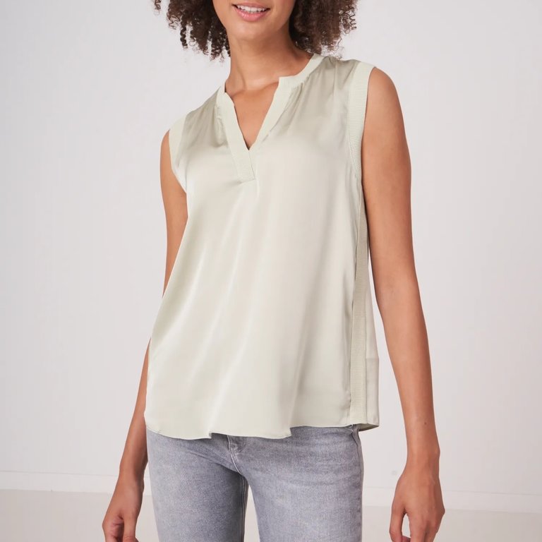 Repeat Seaweed Silk V- Neck Top