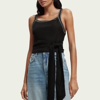 Printed Cropped Layering Top With Embroidery Details Black