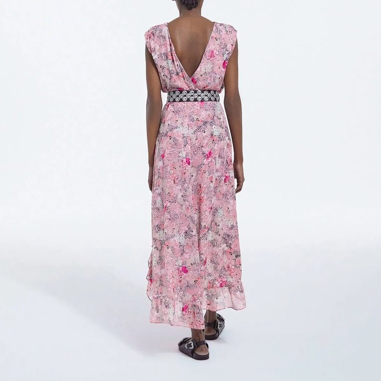 The Kooples Pink and White Flowered Long Dress