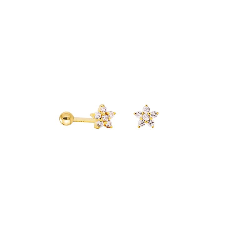 Kikichic CZ Diamond Flower Screw Flat Back Earrings Gold