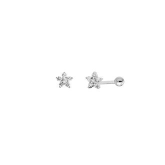 Kikichic CZ Diamond Flower Screw Flat Back Earrings Silver