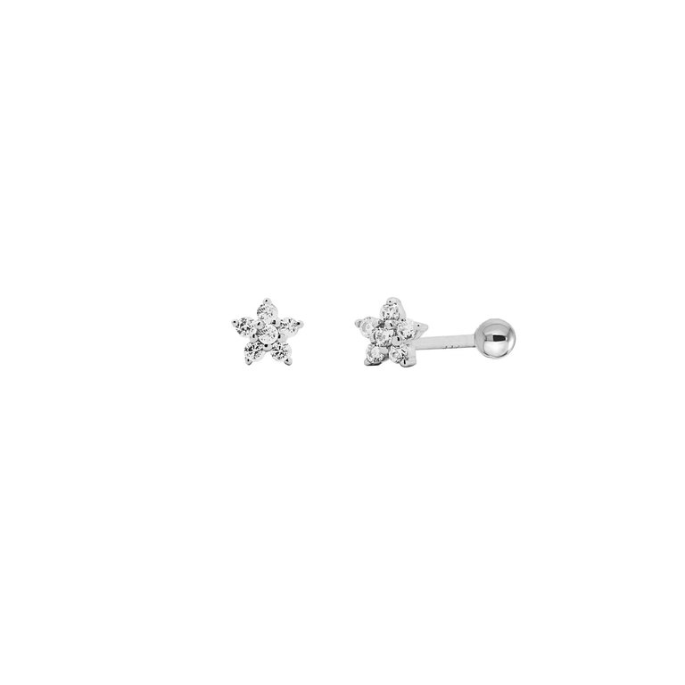 Kikichic CZ Diamond Flower Screw Flat Back Earrings Silver