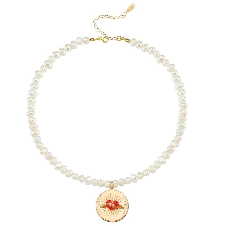Maison Irem Tattooed Love Pearl Necklace  Gold