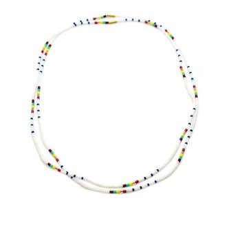 Omni Stretch Glass Bead Choker With Brass Charm White