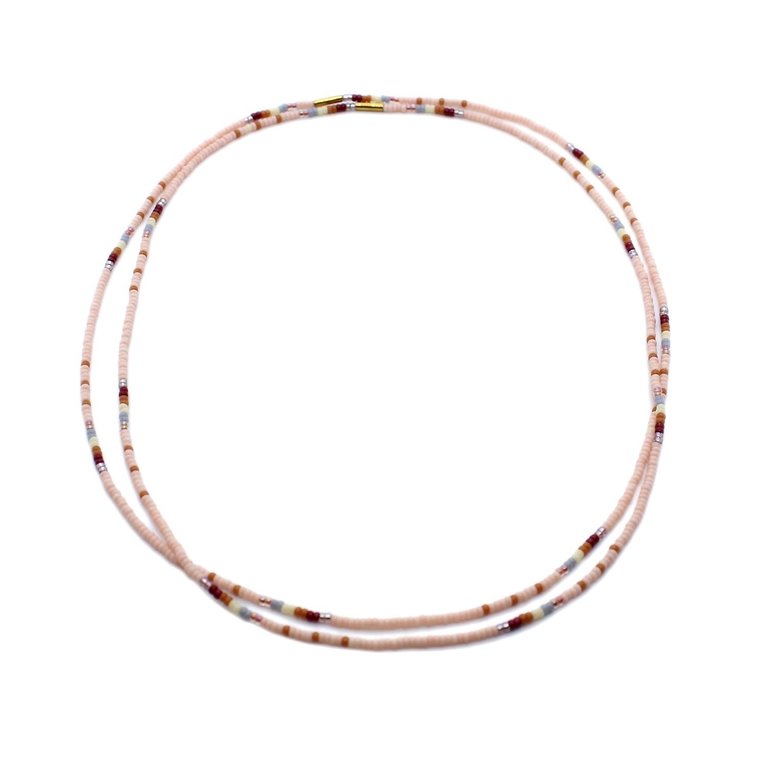 Omni Stretch Glass Bead Choker With Brass Charm Pink