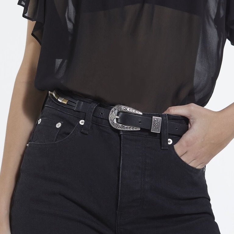 The Kooples Black Leather Belt with Western Buckle