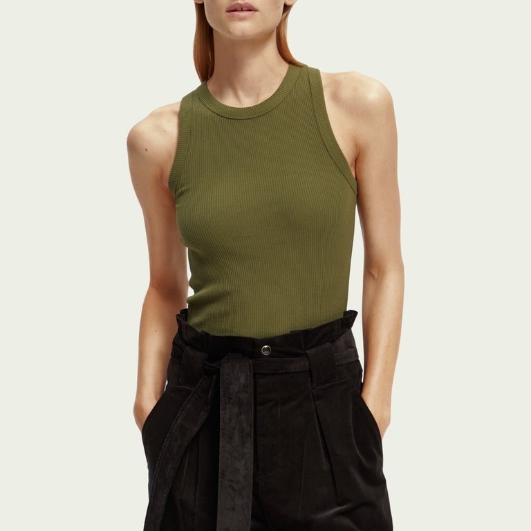 Scotch & Soda Ribbed Racer Tank Olive