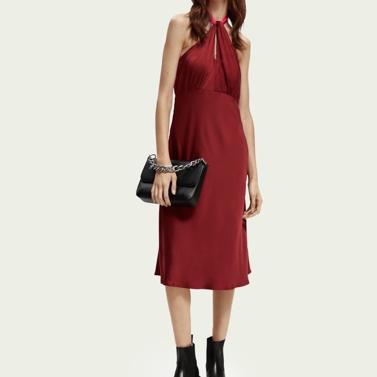 Scotch & Soda Plum Midi Halter Dress w/ Scarf Detail