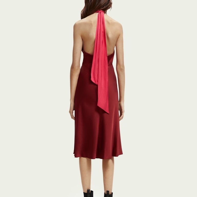 Scotch & Soda Plum Midi Halter Dress w/ Scarf Detail