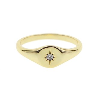 Kikichic CZ Diamond Starburst Signet Ring 18k Gold Plated (8)