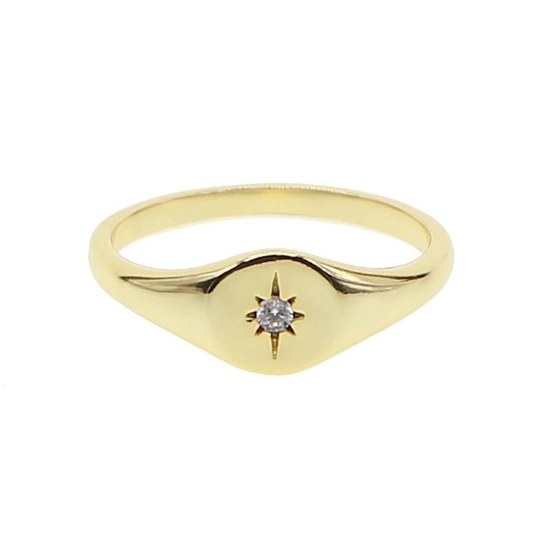 Kikichic CZ Diamond Starburst Signet Ring 18k Gold Plated (8)