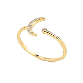 Kikichic CZ Moon Open Ring Adjustable  18k Gold Plated