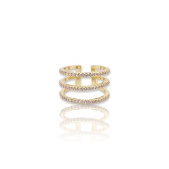 Kikichic Gold CZ Diamond Triple Row Open Ring